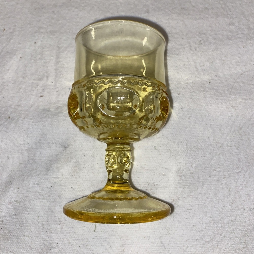 Vintage Indiana Glass King's Crown Yellow Thumbprint 4.5" Goblet Juice Glass